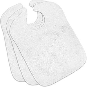 3-Pack – Azul o Blanco Opción – Rizo 100% algodón reutilizable adulto – Babero – Paciente – Babero, Blanco, 3