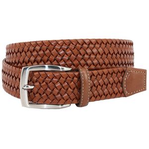 Torino 35mm Italian Woven Stretch Leather Belt - Cognac