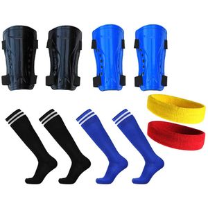 Haploon - 2 pares de espinilleras protectoras para fútbol americano, 2 pares de calcetines de manga larga y 2 unidades de banda para el sudor, 3 en 1,