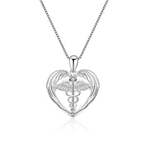 YFN Caduceus - Collar con colgante de ángel de plata de ley, 18.0 in