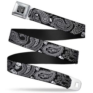 BD Logo de alas close-up negro, cepillado plata cinturón de seguridad cinturón – Bandana calaveras cinturón de seguridad cinturón estándar