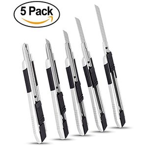 Internets Best SnapOff Utility Knife | Pequeño | Set de 5 Pack | Clip de cinturón de cuchillas | Juego de cuchillas de afeitar retráctil | Box Cutter