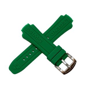 Correa de reloj de 0.945 in de goma de silicona verde y hebilla de acero inoxidable plateada para reloj Neptune de 1.732 in.
