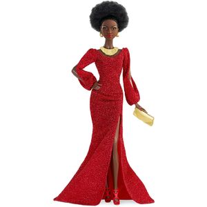 Barbie Signature - Muñeca negra de 40 aniversario, aprox. 12 pulgadas, con vestido rojo, con accesorios, soporte para muñeca y certificado de autentic