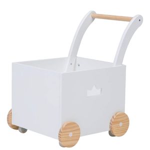 Crown Children 2 en 1 - Andador de madera con bloques para niños pequeños con ruedas para niños de 1 a 3 años de edad, carro de juguete andadores cons