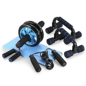 TOMSHOO 5-in-1 AB Wheel Roller Kit AB Roller Pro with Push-UP Bar, Hand Griper, Jump Rope and Knee Pad - Portable Equipment for Home Exercise, Workout