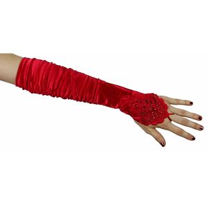 Grace Fingerless Guantes de abalorio y largo Reunido, talla única   Se ajusta a la mayoría, Rojo