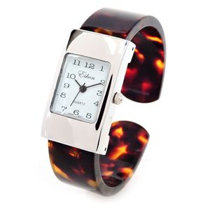 Tortuga Plata Acrílico de banda tamaño pequeño de la mujer Bangle Cuff Watch
