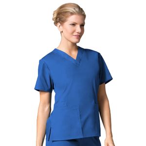 Core por maevn V-Neck de mujeres Mock Wrap Solid Scrub parte superior, XL, Royal