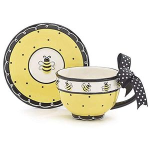 Whimsical Miel Bumble Bee – Juego de taza y platillo adorable para tés