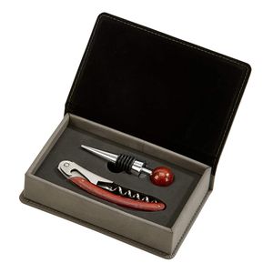 Juego de accesorios para vino de piel sintética de peltre gris 6 x 4