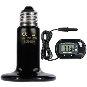 Zacro Lámpara calentadora para reptiles de 150W con un termómetro digital, calefacción por infrarrojos de cerámica, lámparas no emisoras de luz 110V (
