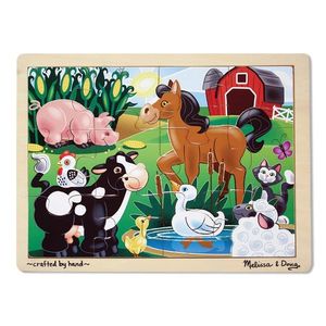 Rompecabezas de madera con bandeja de almacenamiento Melissa & Doug en la granja (12 piezas)