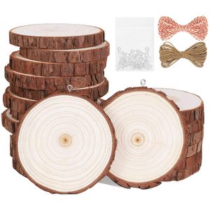 Juego de 20 rebanadas de madera natural de 2.8 a 3.1 pulgadas, kit de madera sin terminar con anillos de tornillo de ojo, posavasos completo de madera