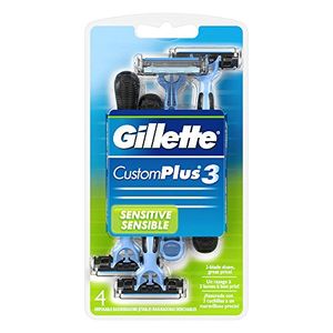 Gillette CustomPlus 3 Maquinilla de afeitar desechable, Sensible, 4 Count, Razors / cuchillas para hombres