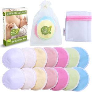 M&Y - Almohadillas de lactancia de bambú orgánico (14 almohadillas + 3 bonos), a prueba de fugas, lavables, reutilizables, suaves y absorbentes, con b