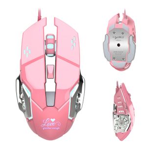 Ratón de juegos rosa 2019 HXSJ 3200 DPI Iluminación Moda Hermosos Juegos de Oficina