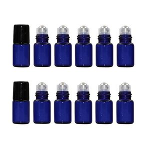 12PCS Empty Glass Oil Essential Sample Roll Rollon Rollon Botellas con Metal Roller Balls y Black Cap Maquillaje Aromatherapy Perfumes Bálsamos Labial