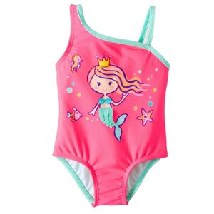 Infant Girls Neon Pink Mermaid Princess One Piece Swimming Bathing Suit