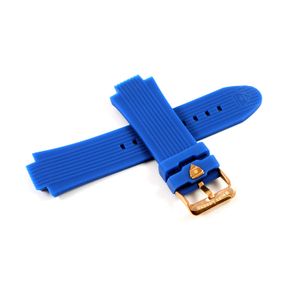 Correa de reloj de silicona azul de 1.102 in y hebilla de acero inoxidable de oro rosa para reloj circular Legato de 1.929 in.