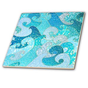 3dRose Uta naumann patrón de purpurina sintética – Trendy ondas de sirena Sparkle azul océano patrón de purpurina sintética – azulejos
