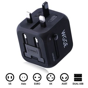 Adaptador de viaje, wgge multi-nation adaptador de viaje, todo en uno internacional Adaptador de Corriente con 2,4 A Dual USB, todo el mundo adaptador