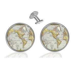 ecowcow - Gemelos clásicos para hombre con diseño de mapa del mundo, joyería clásica