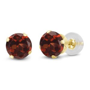 2.00 ct ronda 6 mm Natural Rojo Granate oro amarillo de 14 K Stud arete de la mujer
