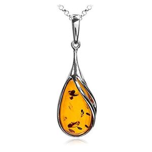 Collar con cadena con dije ámbar de 18 pulgadas, clásico, de plata esterlina con certificado de autenticidad.