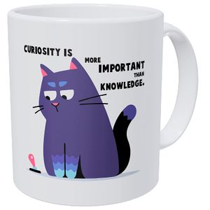 wampumtuk gato Curiosidad es más importante que el conocimiento Albert Einstein 11 ounces divertida taza de café