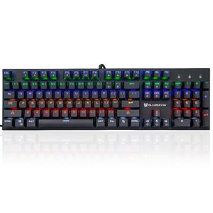 Merdia Teclado mecánico para videojuegos, con cable, 6 colores, teclado retroiluminado LED, tamaño completo, 104 teclas, diseño de EE. UU.