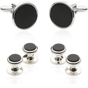 Cuff-Daddy Tuxedo – Gemelos y tachuelas – Negro Onyx con plata tono – 5/8" Cuff Links, 3/8" Studs – 1 par Enlaces
