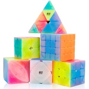 D-FantiX Qiyi Jelly Cube Set de 6, Speed Cube Bundle Qidi 2x2 Warrior W 3x3 Qiyuan 4x4 Magic Cube Qiming Pyramid 3x3x3 Ivy Skewb Cube Puzzle Brain Tea