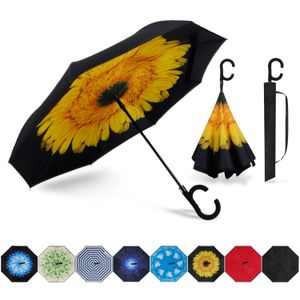 AOACreations Paraguas de doble capa invertido en el interior, plegable, reversible, resistente al viento, protección UV, para lluvia de coche al aire