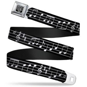 Buckle-Down Seatbelt Belt - Music Notes Black/White - 1.0" Wide - 20-36 Inches in Length