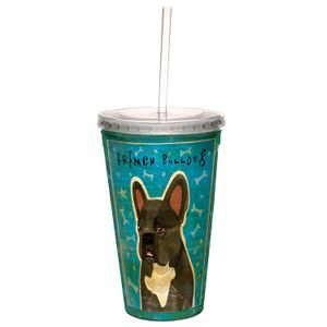 tree-free greetings cc34063 negro y blanco Brindle Bulldog Francés por John W dorado doble pared fresco taza con pajita reutilizable, 16-ounce