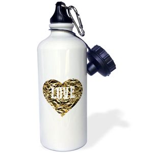 3dRose WB _ 219152 _ 1 " foto de arrugado efecto de lámina de oro de corazón con palabra Love Sports "botella de agua, 21 oz, Natural