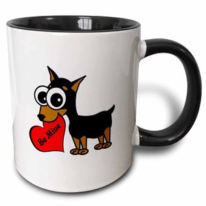 3dRose Janna Salak diseños San Valentín – Bonito perro corazón "Be Mine – minpin – Tazas, Negro/Blanco