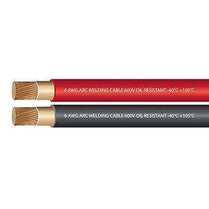Cable para soldadura, extra flexible, premium, calibre 6, 600 VOLTIOS, paquete combinado, color negro y rojo, 25 pies de cada color, marca EWCS, fabri
