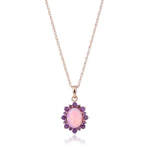 14k Oro Rosa Plateado Plata Esterlina Creado Rosa Ópalo V...