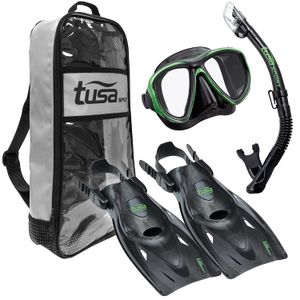 TUSA Sport Adult Powerview Mask, Dry Snorkel, and Fins Travel Set