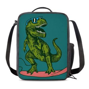 PrelerDIY Surfing Dinosaurio Fiambrera aislada Bolsa de comida Bolsa de almuerzo contenedor de alimentos para niños niñas escuela viaje picnic