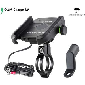 Soporte de teléfono para motocicleta con cargador USB QC 3.0 y soporte para manillar de motocicleta compatible con Samsung iPhone, etc.