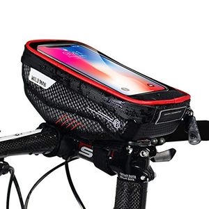MOZOWO Bolsa para manillar de bicicleta, resistente al agua, bolsa para marco de bicicleta, con tubo frontal superior, soporte para teléfono para iPho
