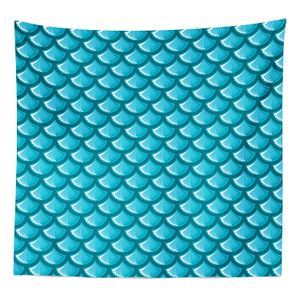 Tapiz azul lunarable, patrón de escalas de peces de río, conchas de sirena, inspiración náutica para la vida del océano, colcha de pared, cubierta de