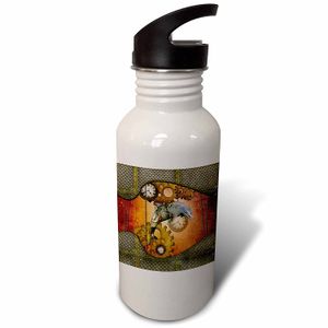3dRose Heike Köhnen Design Steampunk – Steampunk, Wonderful Steampunk Dolphin – Botella de agua con pajita con tapa de 53,3 ml (wb_269623_2)