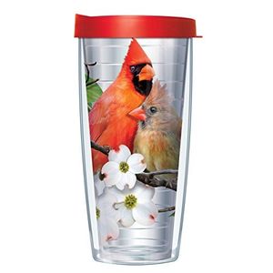 Cardinals on Dogwood Claro Wrap Traveler 16 oz Vaso Taza con tapa roja)
