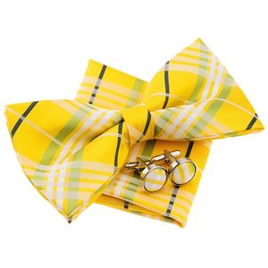 Elegante Tartán De Cuadros Escoceses Woven PRE-TIED BOW Tie (5") W/Pocket Square & Gemelos Set de regalo