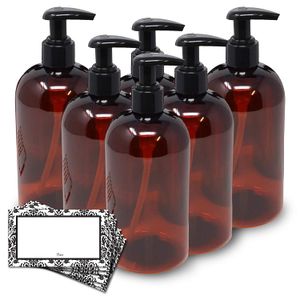 BAIRE Botellas – Botella de plástico transparente recargable de 16 oz con bombas – Organiza jabón, champú, loción con un aspecto limpio y transparente