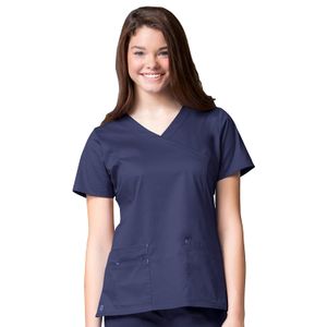 Blossom Por maevn Princesa de mujeres costura Mock Wrap Solid Scrub parte superior, L, Azul marino/azul ceil